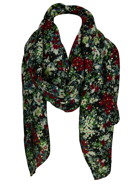 Tørklæde m/ blomster sort