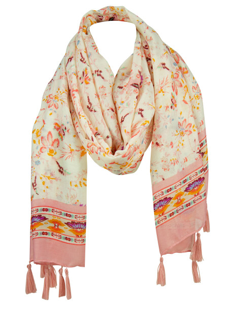 Tørklæde m/ blomst og kvast rosa