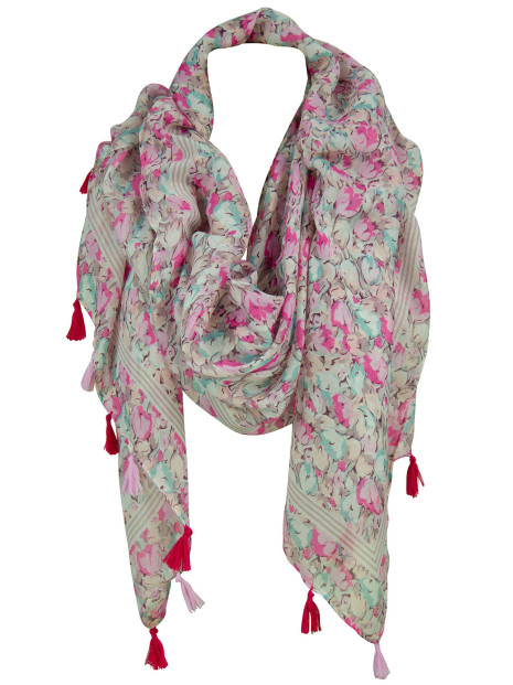 Tørklæde m/ blomst pink