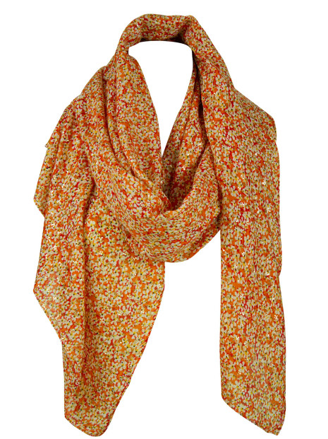 Tørklæde m/ lille blomst orange